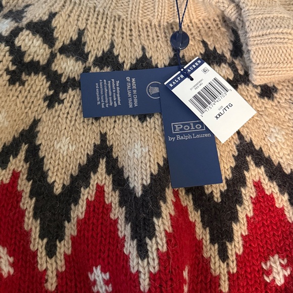 Polo Ralph Lauren Red Tan Fair Isle Wool Alpaca Classic Crew Sweater Size XXL - Picture 7 of 11